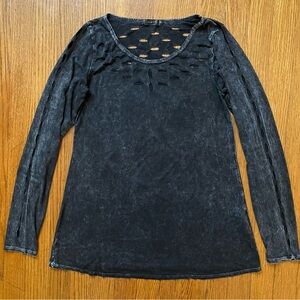 TParty Black Distressed Cutout Long Sleeve Blouse